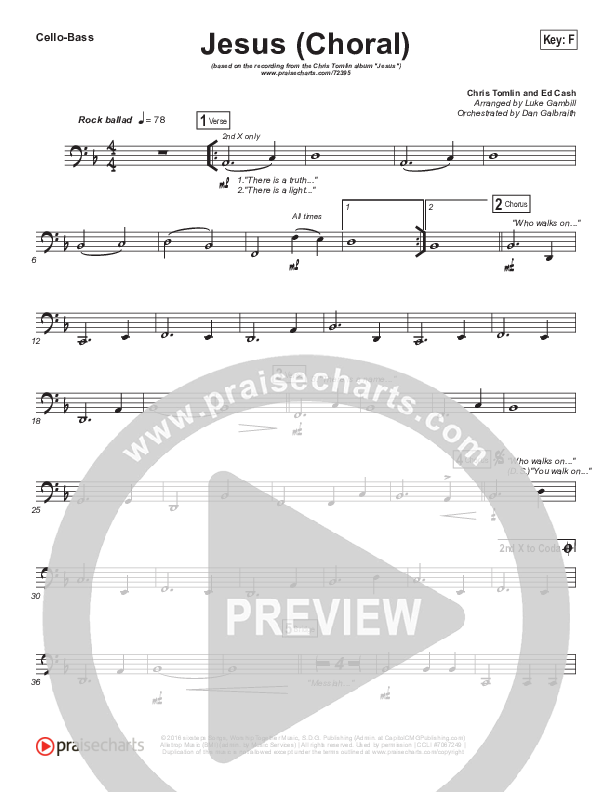 Jesus (Choral Anthem SATB) Cello/Bass (Chris Tomlin / Arr. Luke Gambill)