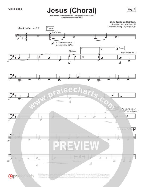 Jesus (Choral Anthem SATB) Cello/Bass (Chris Tomlin / Arr. Luke Gambill)