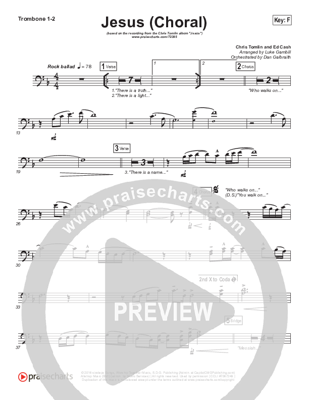 Jesus (Choral Anthem SATB) Trombone 1/2 (Chris Tomlin / Arr. Luke Gambill)