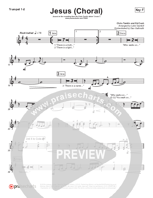 Jesus (Choral Anthem SATB) Trumpet 1,2 (Chris Tomlin / Arr. Luke Gambill)