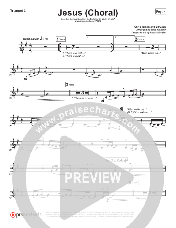 Jesus (Choral Anthem SATB) Trumpet 3 (Chris Tomlin / Arr. Luke Gambill)