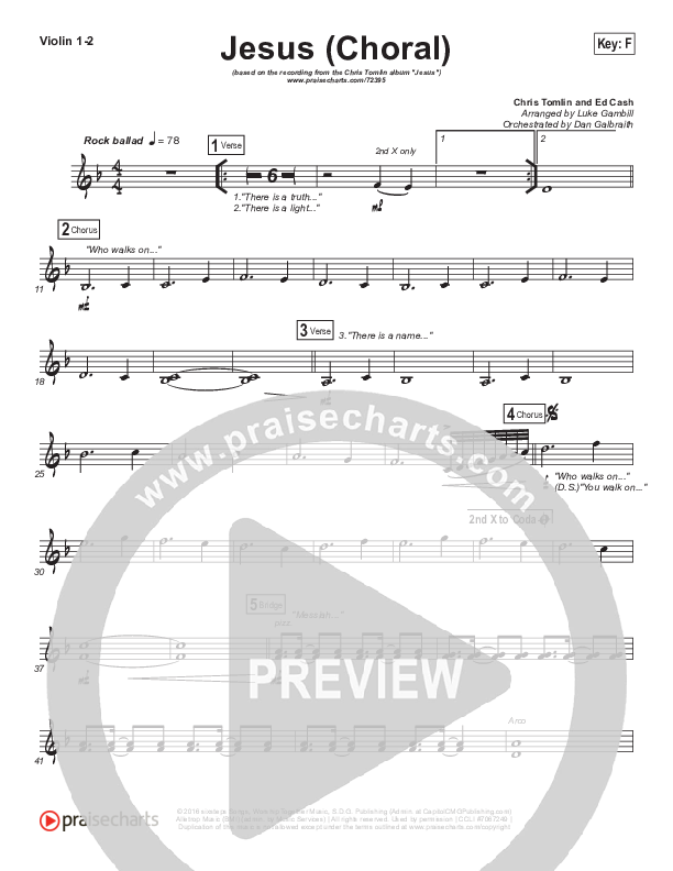 Jesus (Choral Anthem SATB) Violin 1/2 (Chris Tomlin / Arr. Luke Gambill)