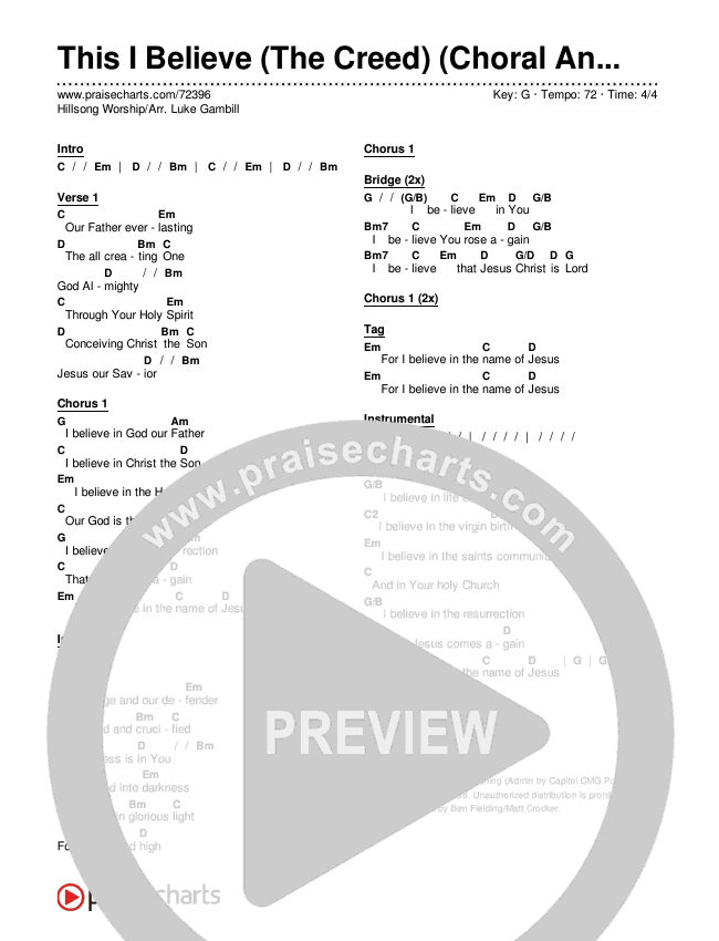 This I Believe (The Creed) (Choral Anthem SATB) Chords & Lyrics (Hillsong Worship / Arr. Luke Gambill)