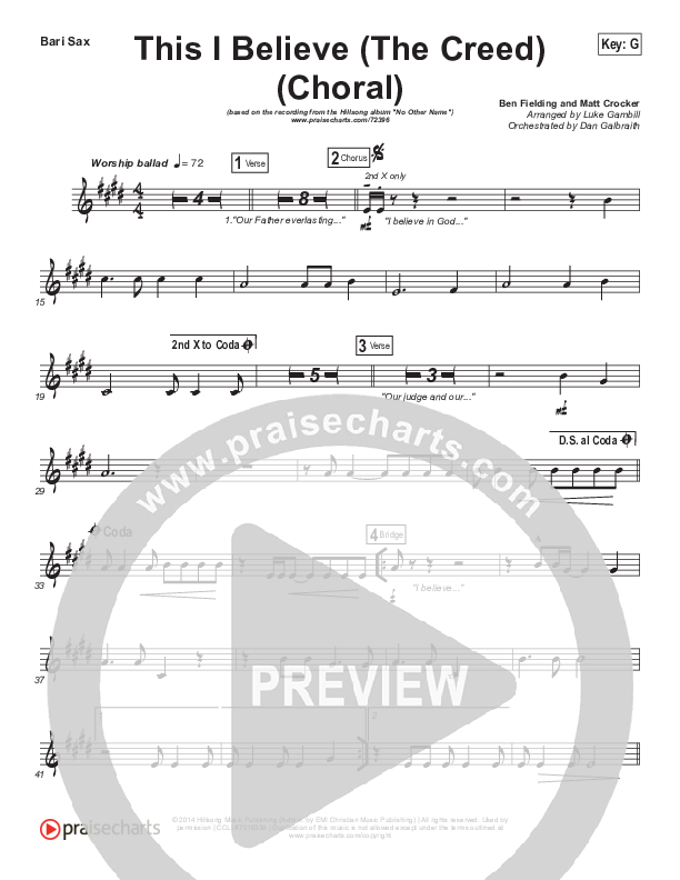 This I Believe (The Creed) (Choral Anthem SATB) Bari Sax (Hillsong Worship / Arr. Luke Gambill)