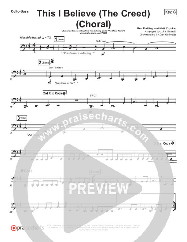 This I Believe (The Creed) (Choral Anthem SATB) Cello/Bass (Hillsong Worship / Arr. Luke Gambill)