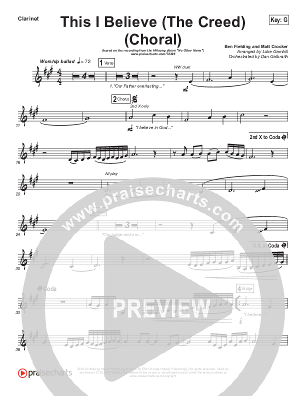 This I Believe (The Creed) (Choral Anthem SATB) Clarinet (Hillsong Worship / Arr. Luke Gambill)