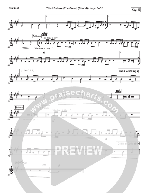 This I Believe (The Creed) (Choral Anthem SATB) Clarinet (Hillsong Worship / Arr. Luke Gambill)