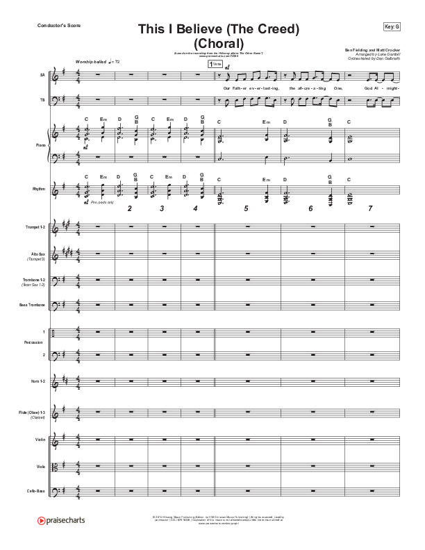 This I Believe (The Creed) (Choral Anthem SATB) Conductor's Score (Hillsong Worship / Arr. Luke Gambill)