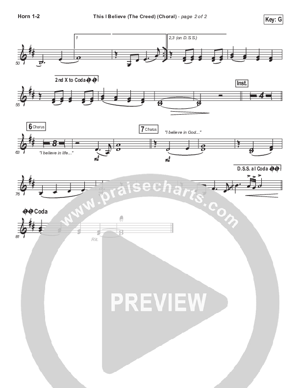 This I Believe (The Creed) (Choral Anthem SATB) French Horn 1/2 (Hillsong Worship / Arr. Luke Gambill)
