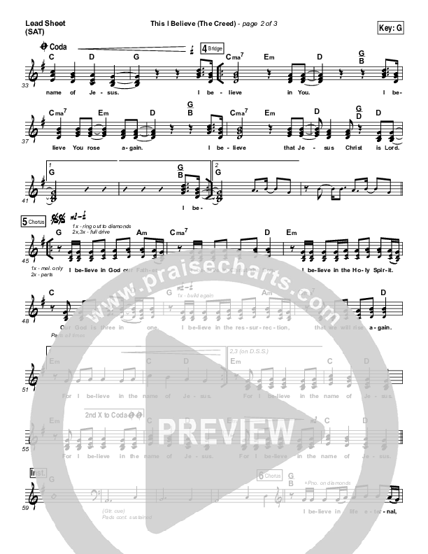 This I Believe (The Creed) (Choral Anthem SATB) Lead Sheet (SAT) (Hillsong Worship / Arr. Luke Gambill)
