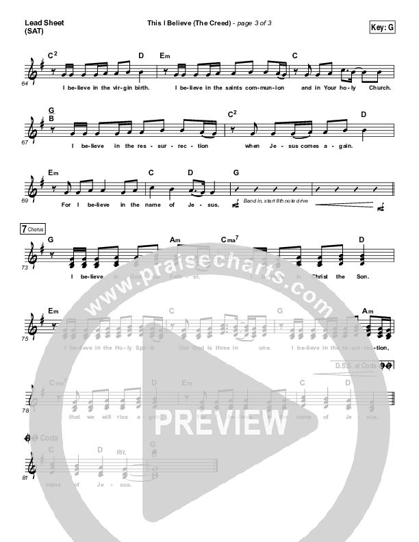 This I Believe (The Creed) (Choral Anthem SATB) Lead Sheet (SAT) (Hillsong Worship / Arr. Luke Gambill)