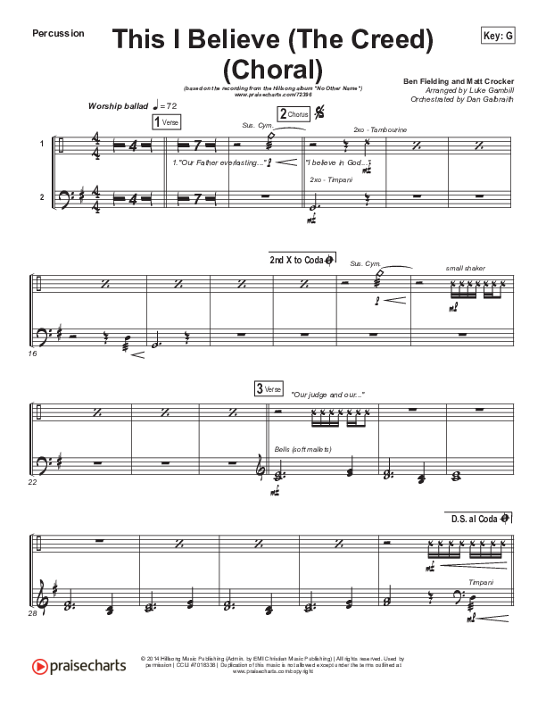 This I Believe (The Creed) (Choral Anthem SATB) Percussion (Hillsong Worship / Arr. Luke Gambill)