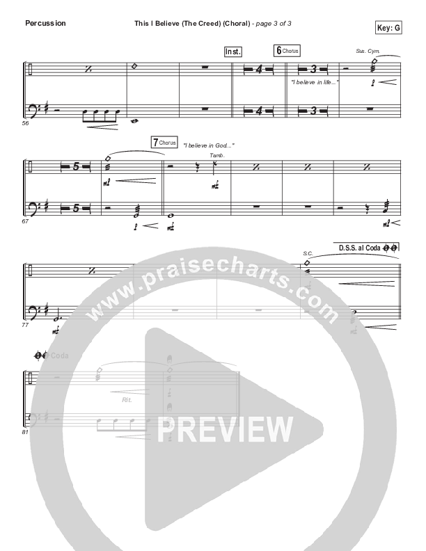 This I Believe (The Creed) (Choral Anthem SATB) Percussion (Hillsong Worship / Arr. Luke Gambill)