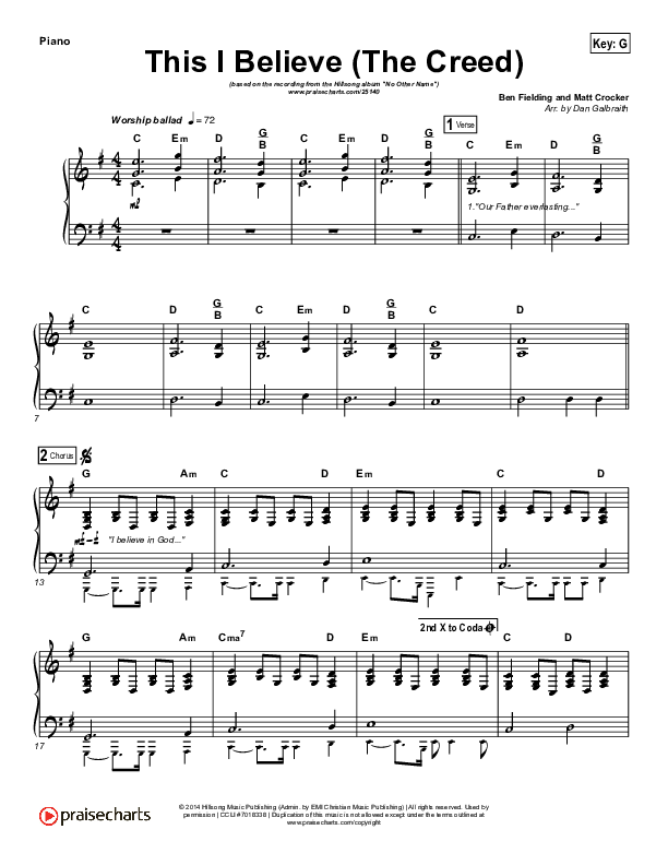 This I Believe (The Creed) (Choral Anthem SATB) Piano Sheet (Hillsong Worship / Arr. Luke Gambill)