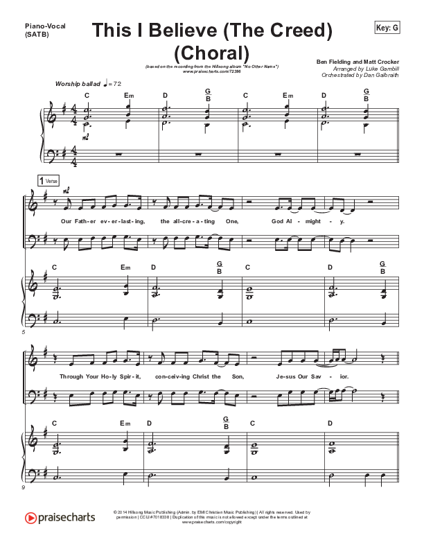 This I Believe (The Creed) (Choral Anthem SATB) Piano/Vocal Pack (Hillsong Worship / Arr. Luke Gambill)