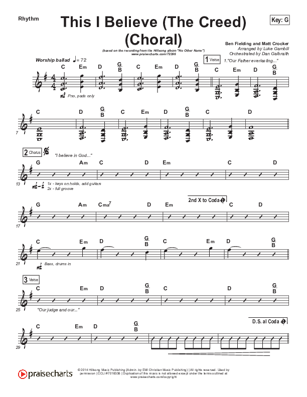 This I Believe (The Creed) (Choral Anthem SATB) Rhythm Chart (Hillsong Worship / Arr. Luke Gambill)
