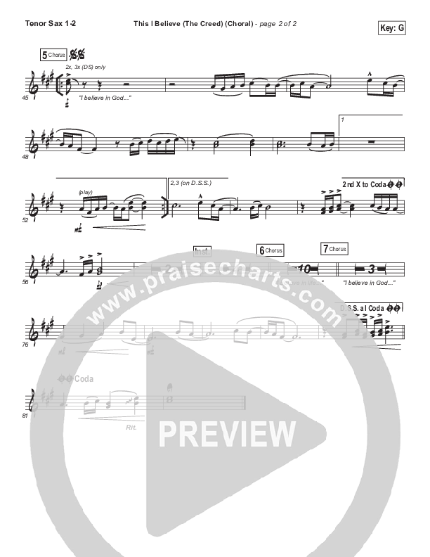 This I Believe (The Creed) (Choral Anthem SATB) Tenor Sax 1/2 (Hillsong Worship / Arr. Luke Gambill)