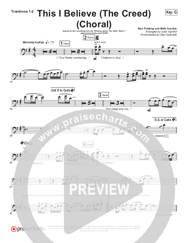 This I Believe (The Creed) (Choral Anthem SATB) Trombone 1/2 (Hillsong Worship / Arr. Luke Gambill)