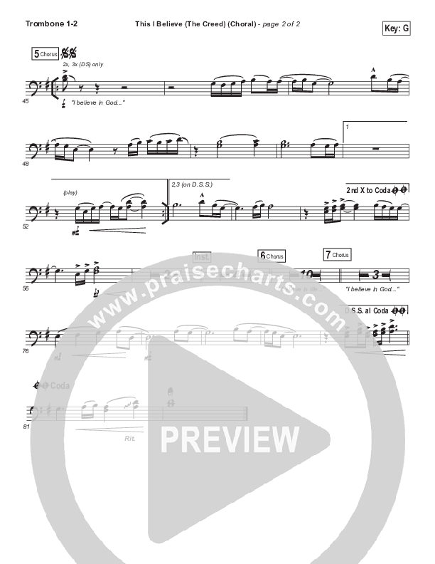 This I Believe (The Creed) (Choral Anthem SATB) Trombone 1/2 (Hillsong Worship / Arr. Luke Gambill)