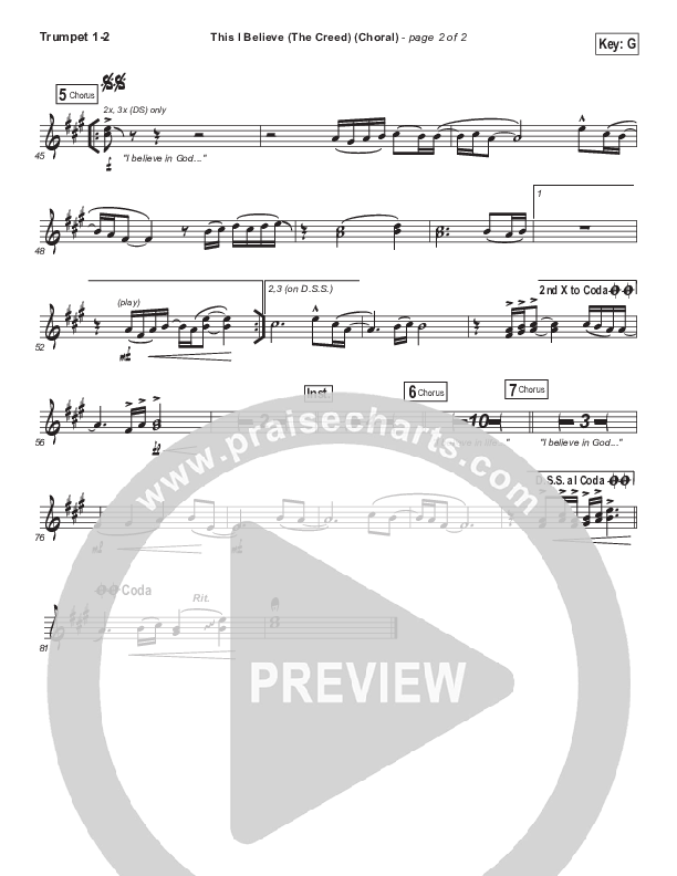 This I Believe (The Creed) (Choral Anthem SATB) Trumpet 1,2 (Hillsong Worship / Arr. Luke Gambill)