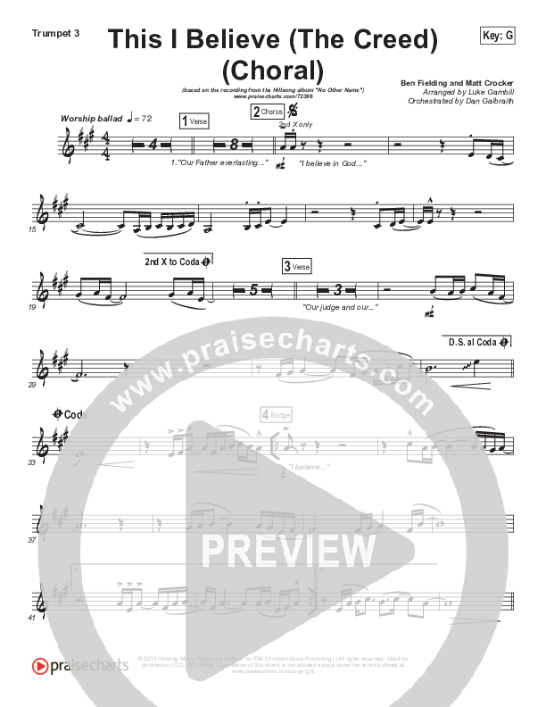 This I Believe (The Creed) (Choral Anthem SATB) Trumpet 3 (Hillsong Worship / Arr. Luke Gambill)