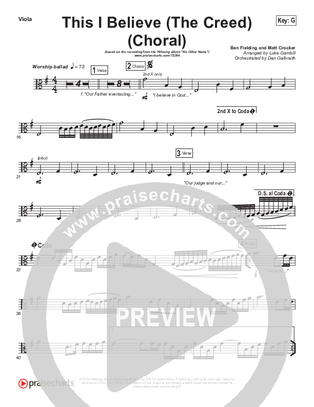 This I Believe (The Creed) (Choral Anthem SATB) Viola (Hillsong Worship / Arr. Luke Gambill)