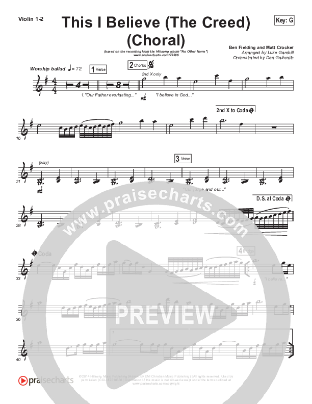 This I Believe (The Creed) (Choral Anthem SATB) Violin 1/2 (Hillsong Worship / Arr. Luke Gambill)