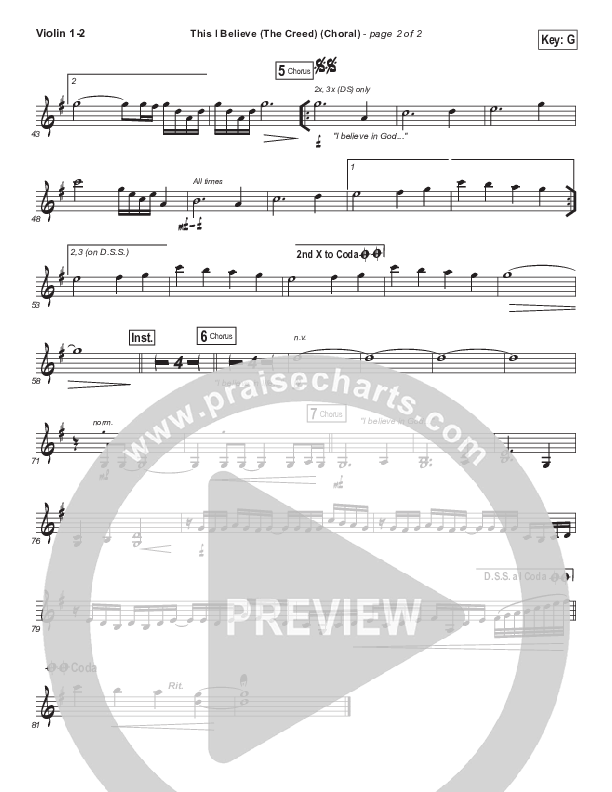 This I Believe (The Creed) (Choral Anthem SATB) Violin 1/2 (Hillsong Worship / Arr. Luke Gambill)