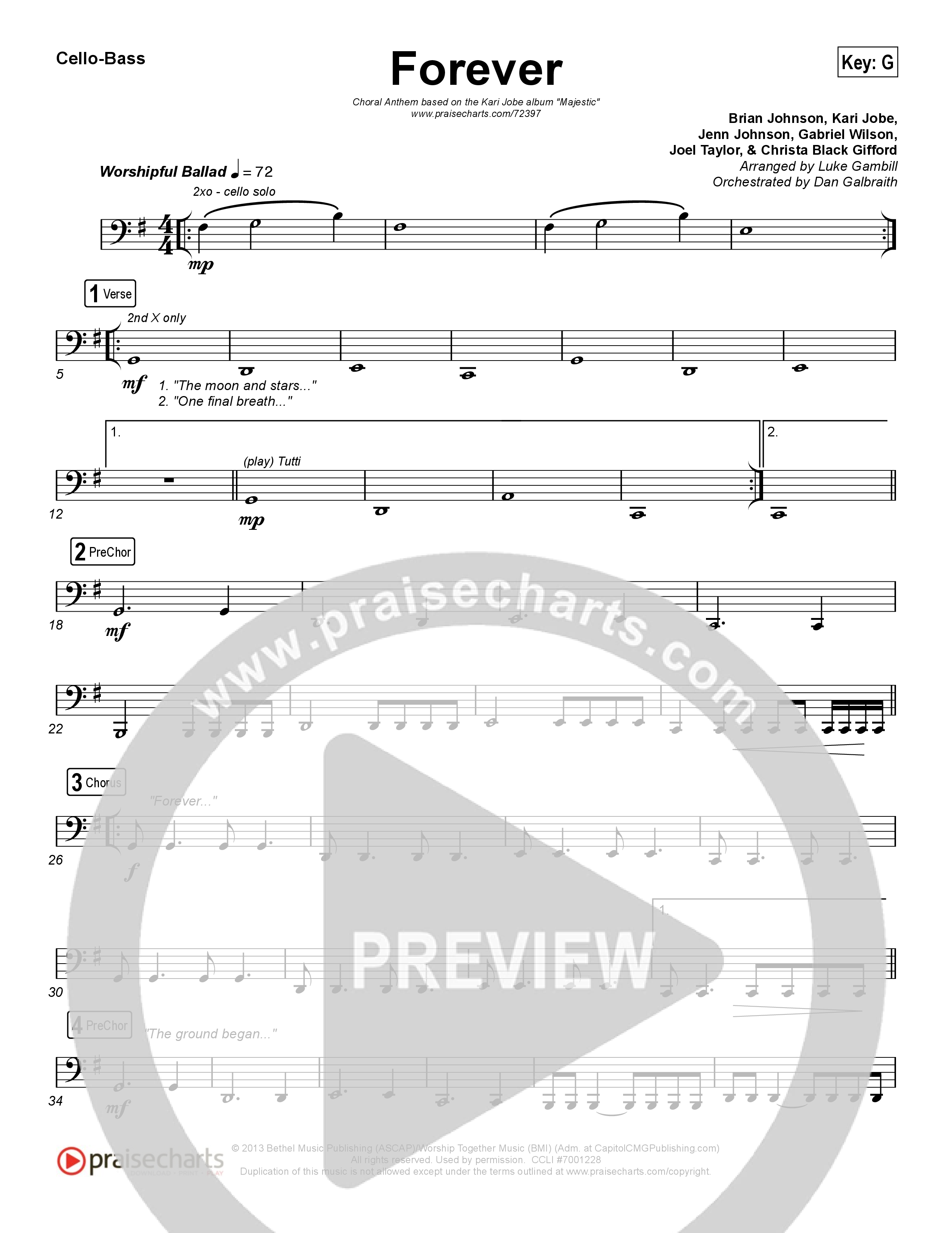 Forever (Choral Anthem SATB) Cello/Bass (Kari Jobe / Arr. Luke Gambill)