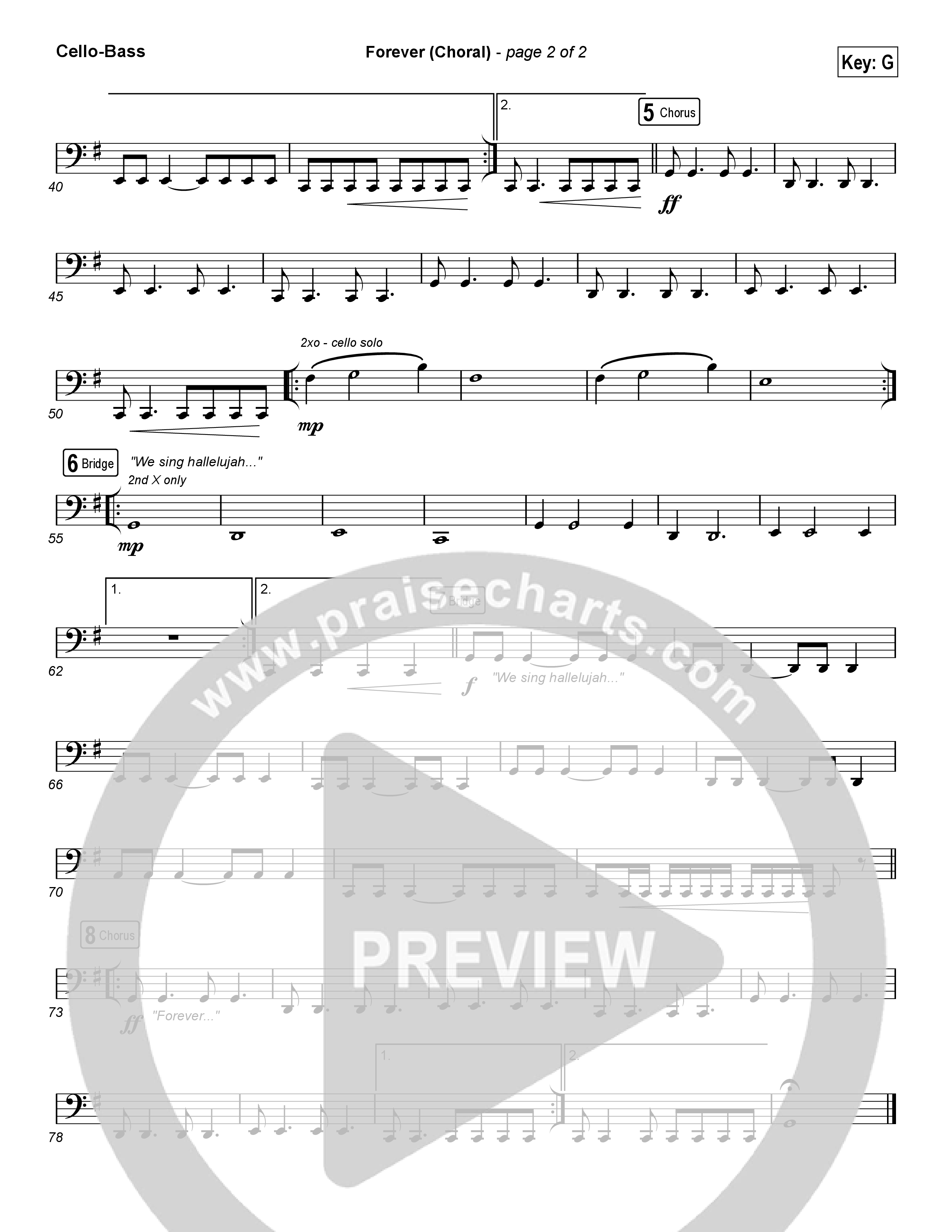 Forever (Choral Anthem SATB) Cello/Bass (Kari Jobe / Arr. Luke Gambill)