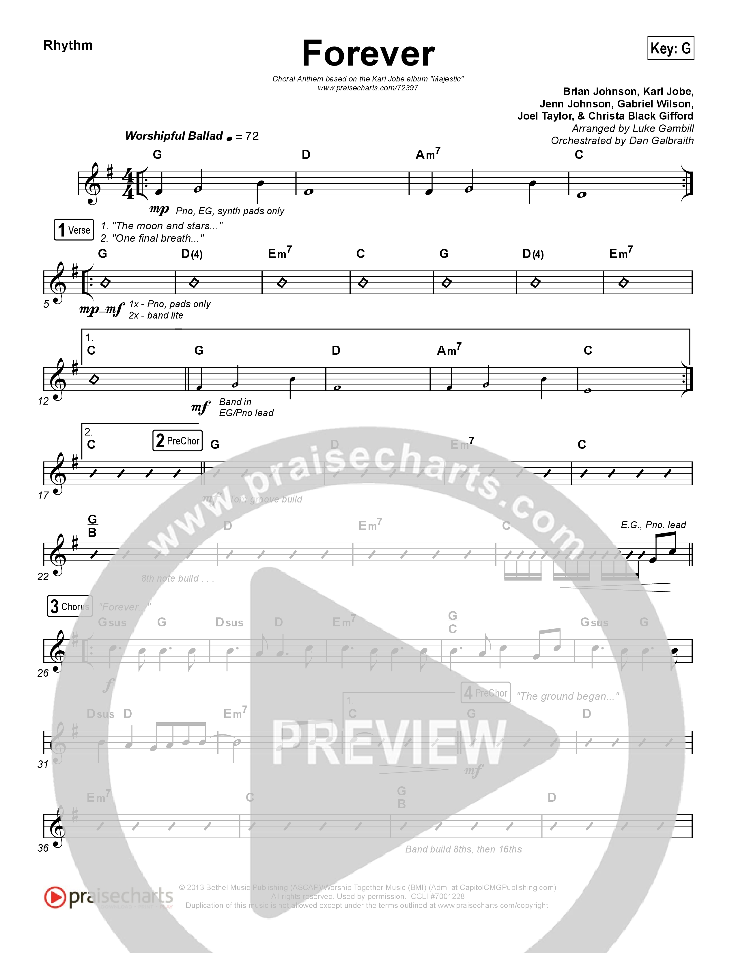 Forever (Choral Anthem SATB) Rhythm Chart (Kari Jobe / Arr. Luke Gambill)