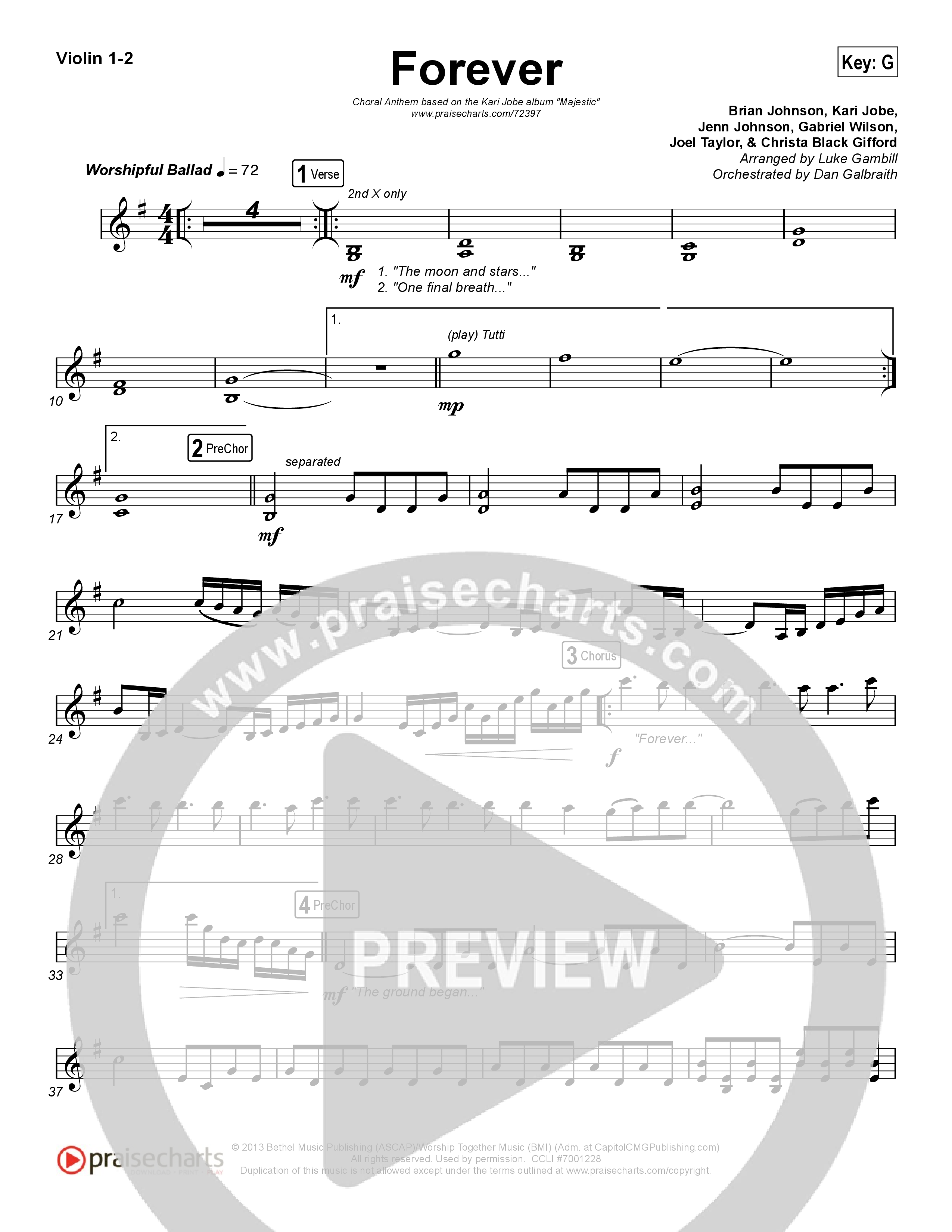 Forever (Choral Anthem SATB) Violin 1/2 (Kari Jobe / Arr. Luke Gambill)