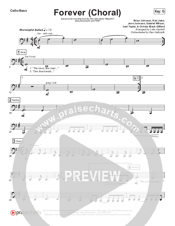 Forever (Choral Anthem SATB) Cello/Bass (Kari Jobe / Arr. Luke Gambill)
