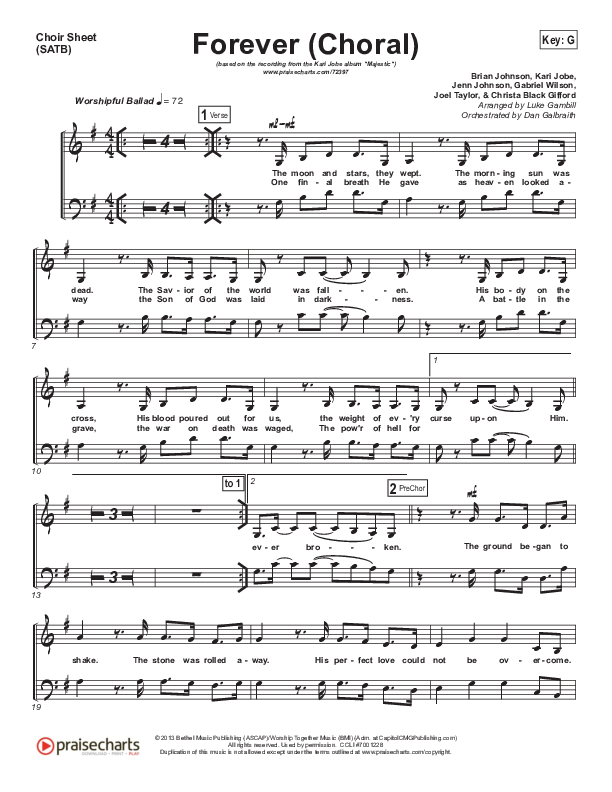 Forever (Choral Anthem SATB) Choir Sheet (SATB) (Kari Jobe / Arr. Luke Gambill)