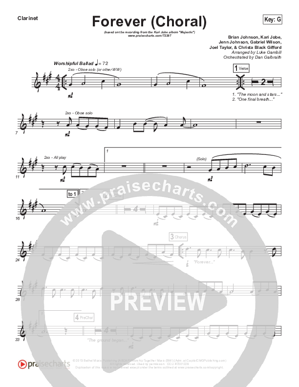 Forever (Choral Anthem SATB) Clarinet (Kari Jobe / Arr. Luke Gambill)