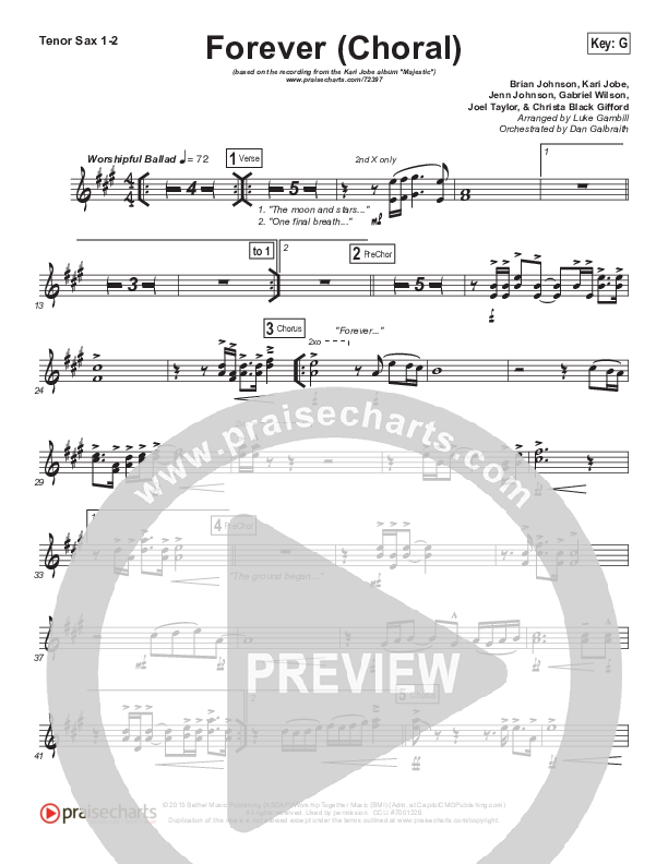 Forever (Choral Anthem SATB) Tenor Sax 1/2 (Kari Jobe / Arr. Luke Gambill)