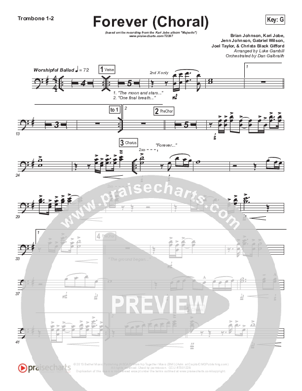 Forever (Choral Anthem SATB) Trombone 1/2 (Kari Jobe / Arr. Luke Gambill)