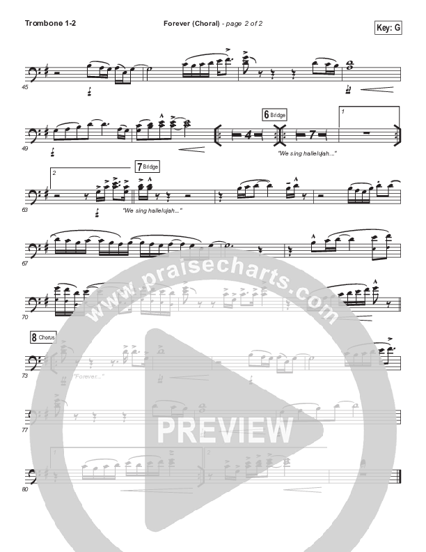 Forever (Choral Anthem SATB) Trombone 1/2 (Kari Jobe / Arr. Luke Gambill)