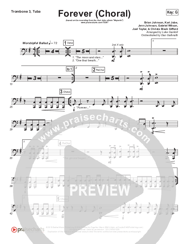 Forever (Choral Anthem SATB) Trombone 3/Tuba (Kari Jobe / Arr. Luke Gambill)