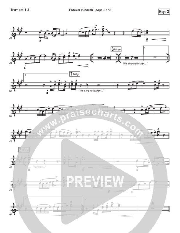 Forever (Choral Anthem SATB) Trumpet 1,2 (Kari Jobe / Arr. Luke Gambill)