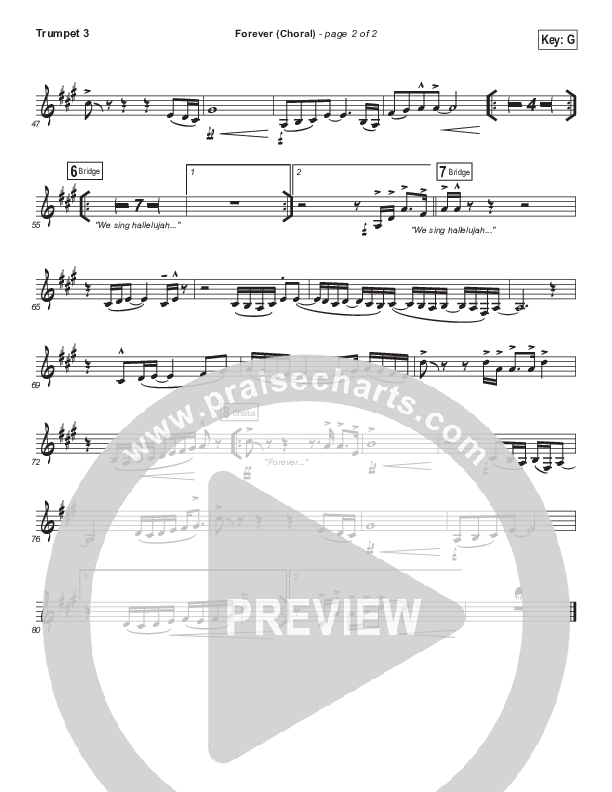 Forever (Choral Anthem SATB) Trumpet 3 (Kari Jobe / Arr. Luke Gambill)