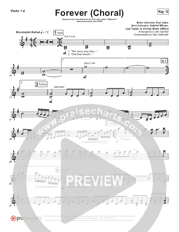 Forever (Choral Anthem SATB) Violin 1/2 (Kari Jobe / Arr. Luke Gambill)