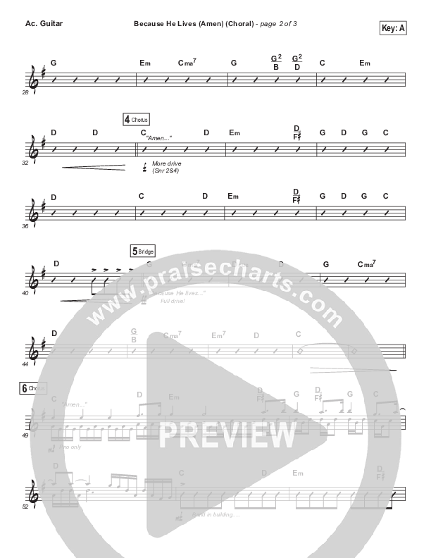 Because He Lives (Amen) (Choral Anthem SATB) Acoustic Guitar (Matt Maher / Arr. Luke Gambill / Orch. Joel Mott)