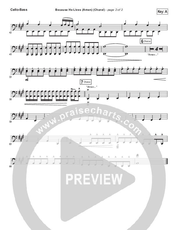 Because He Lives (Amen) (Choral Anthem SATB) Cello/Bass (Matt Maher / Arr. Luke Gambill / Orch. Joel Mott)