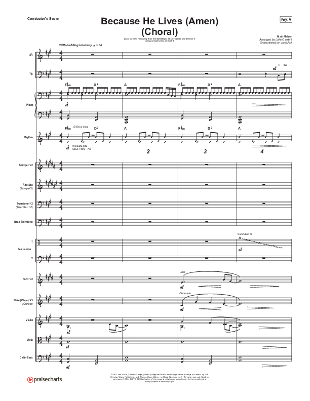 Because He Lives (Amen) (Choral Anthem SATB) Orchestration (Matt Maher / Arr. Luke Gambill / Orch. Joel Mott)