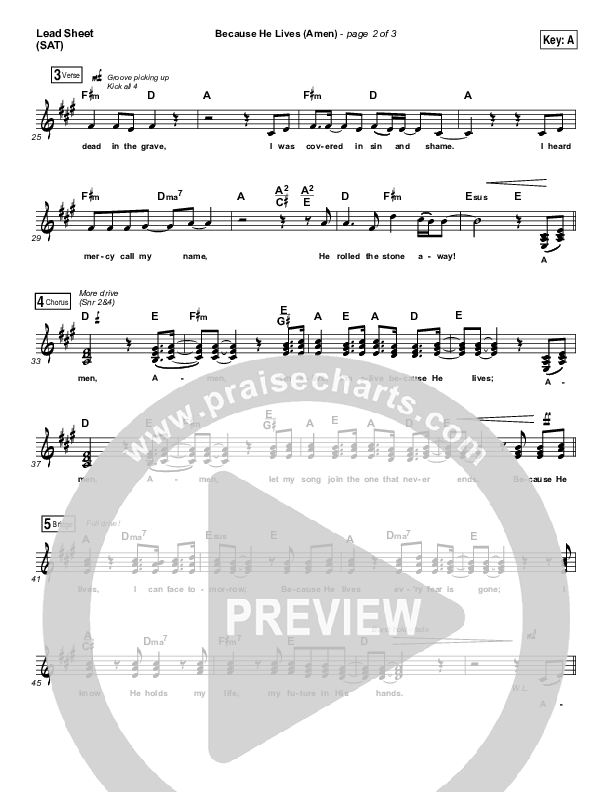 Because He Lives (Amen) (Choral Anthem SATB) Lead Sheet (SAT) (Matt Maher / Arr. Luke Gambill / Orch. Joel Mott)