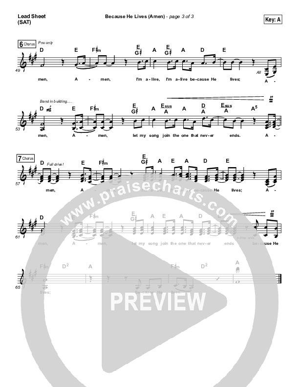 Because He Lives (Amen) (Choral Anthem SATB) Lead Sheet (SAT) (Matt Maher / Arr. Luke Gambill / Orch. Joel Mott)