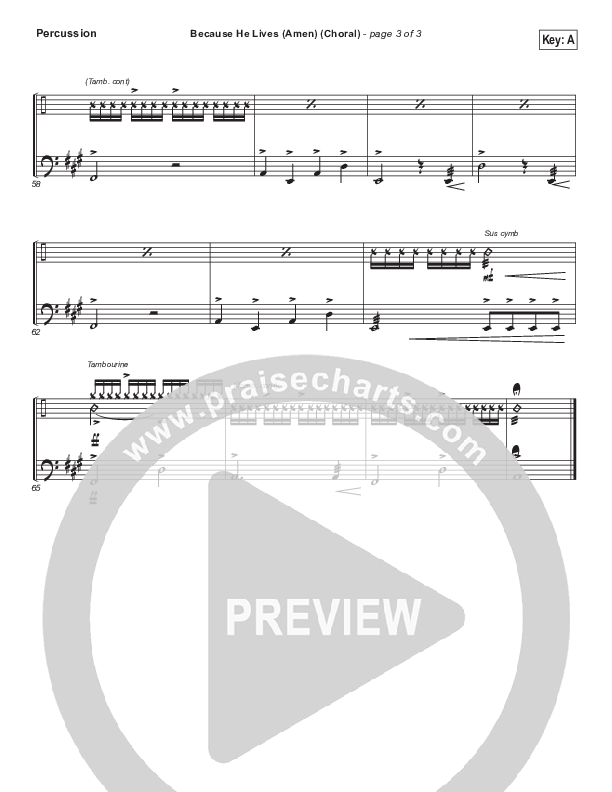 Because He Lives (Amen) (Choral Anthem SATB) Percussion (Matt Maher / Arr. Luke Gambill / Orch. Joel Mott)