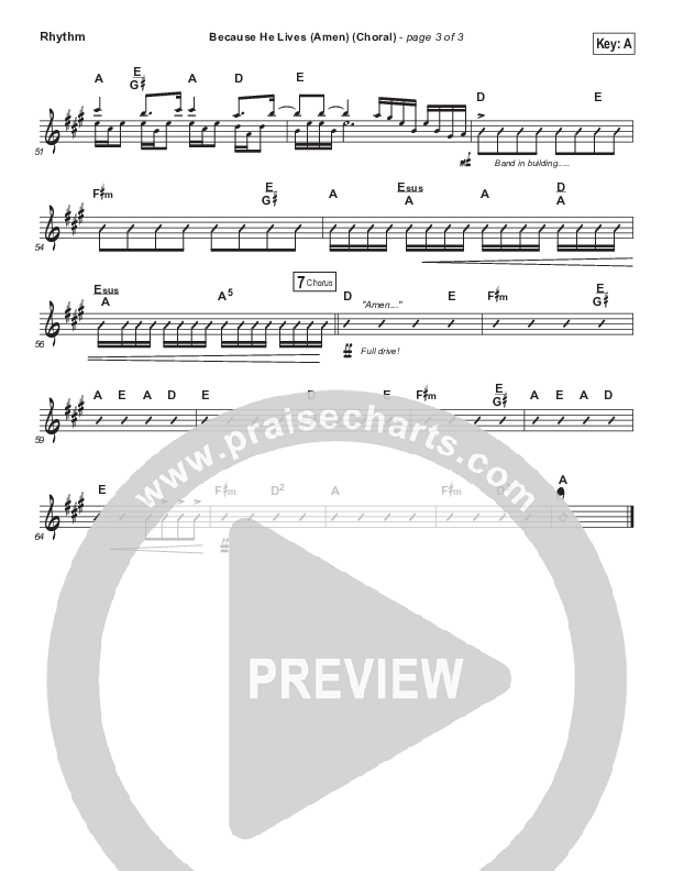 Because He Lives (Amen) (Choral Anthem SATB) Rhythm Chart (Matt Maher / Arr. Luke Gambill / Orch. Joel Mott)