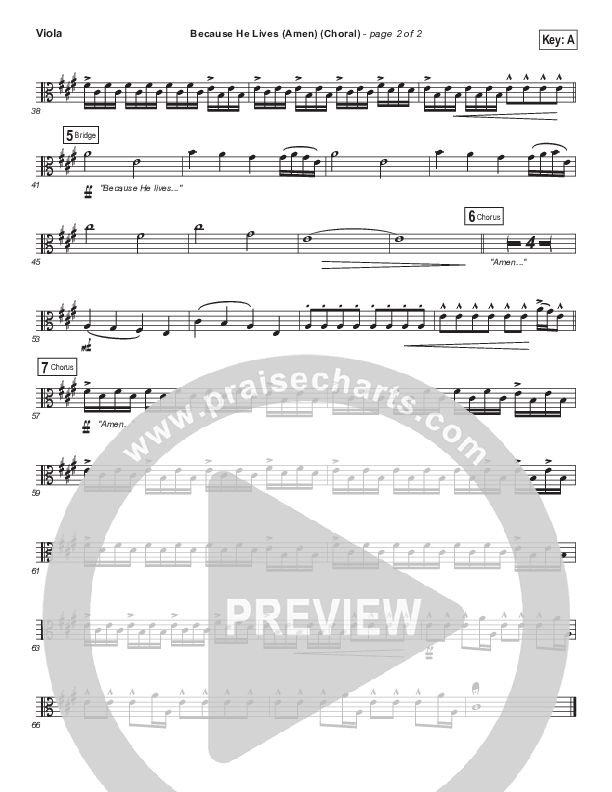 Because He Lives (Amen) (Choral Anthem SATB) Viola (Matt Maher / Arr. Luke Gambill / Orch. Joel Mott)